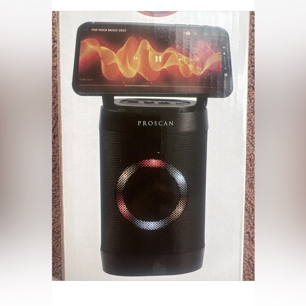 Proscan Portable Bluetooth Speaker Lights Rechargeable & Mobile Phone Holder